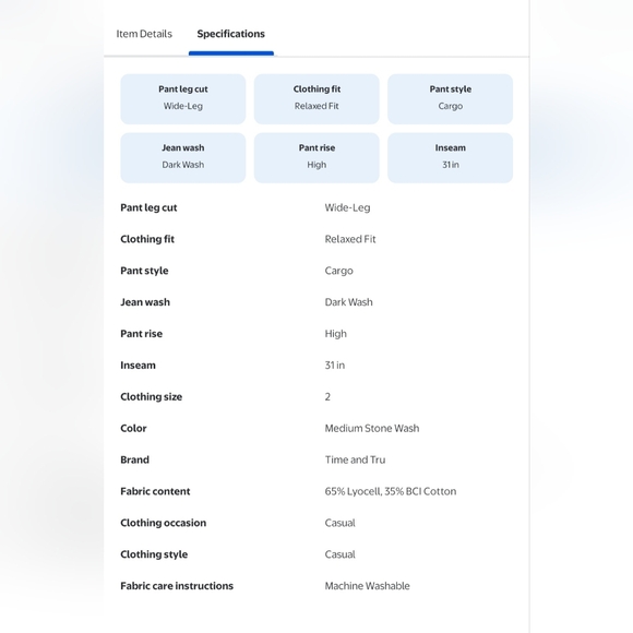 Time and Tru Women's Blue Wide Leg Cargo Jeans - Picture 8 of 8